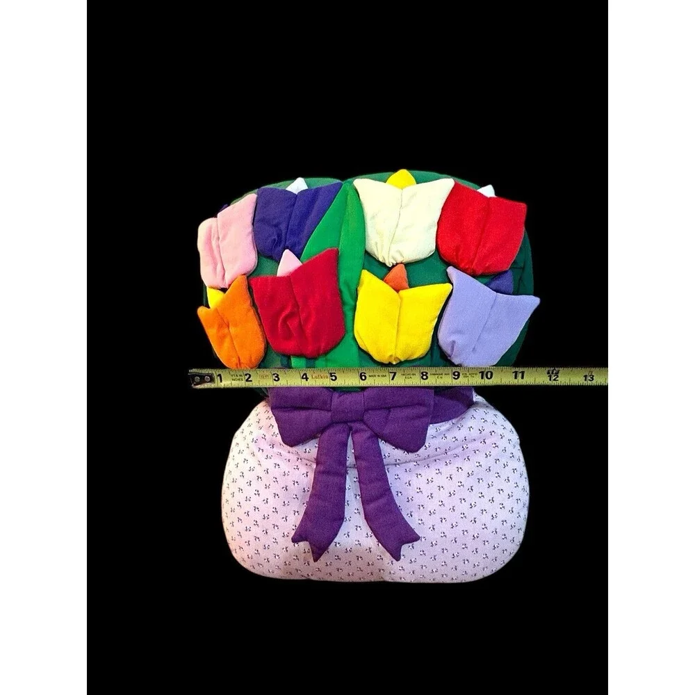 Vtg Bouquet Of Spring Tulips Plush Wall Decoration Or Pillow Cotton Colorful